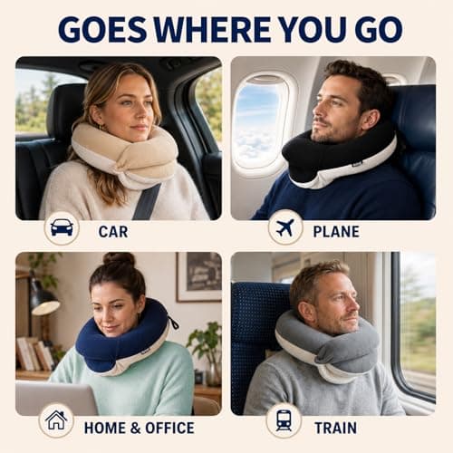 BUYUE Travel Neck Pillows for Airplanes, 360° Head Support Sleep for Long Flight, Skin-Friendly & Breathable, Kit with 3D Contoured Eye Mask, Earplugs and Storage Bag (Adult, Pink, 90+ lbs) - Thumbnail 6