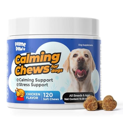 PrimePaw Calming Chews for Dogs – L-Theanine, L-Tryptophan, Valerian & Chamomile – PS Phosphatidylserine for Stress, Separation Anxiety & Relaxation – Chicken Flavor – 120 Soft Chews