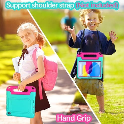 YIHE Kids Case for iPad (A16) 11th Generation 11 Inch 2025 & iPad 10th Generation 10.9 inch 2022, with Built-in Screen Protector and Handle Stand, Full Body Shockproof Protective Cover, CyanPink - Thumbnail 6