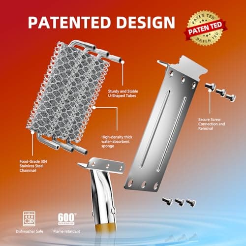 HOUSE AGAIN Grill Brush and Scraper Bristle Free with 3 Replacement Head 304 Stainless Steel Food-Grade Grill Accessories, Safe BBQ Cleaner Brush Strong Barbecue Cleaning Brush for Outdoor Grill Grate - Thumbnail 5