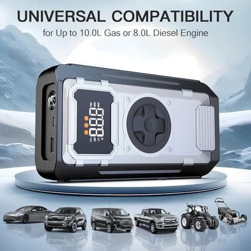 Car Battery Jump Starter with Air Compressor, 5000A Portable Jump Box for 10L Gas/8L Diesel Engines, 150PSI Auto-Shutoff Tire Inflator, 800LM LED Light & Jumper Cables, Idea Gift for Man - Thumbnail 4