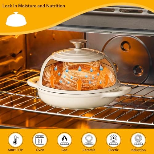 Velaze Enameled Cast Iron Dutch Oven for Bread Baking,5 QT Bread Oven Pot with Dome Lid for Crispy Artisan Bread & Bakery-Style Homemade Loaves(White) - Thumbnail 4