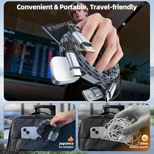Jogrytece Multi Charging Cable, 5FT 2Packs 3 in 2 Chargers for Multiple Devices, Travel Essentials USB A&C/Type-C/IP Cord Compatible with iWatch/iPhone 17-11/Car - Thumbnail 5