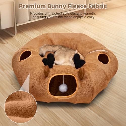 Cat Tunnel Bed with 20 Pcs Interactive Toys, 3-in-1 DIY Collapsible Plush Cat Tube with Washable Mat, Large Indoor Play Tunnel Cave for Kittens and Small Animals - Thumbnail 4