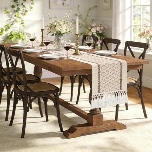 yuboo Boho Table Runner 72 Inches Long, Rustic Farmhouse Dresser Cover Top with Tassels, Dresser Runners for Bedroom,Dining Room, Spring Bohemian Table Decor - Thumbnail 3