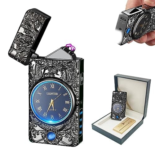 BABOBIU Electric Lighter Arc Windproof Cool Dragon Lighter Flameless Plasma Lighters Camping Lighters with Portable Flashlight for Camping, Hiking, Adventure (Black)