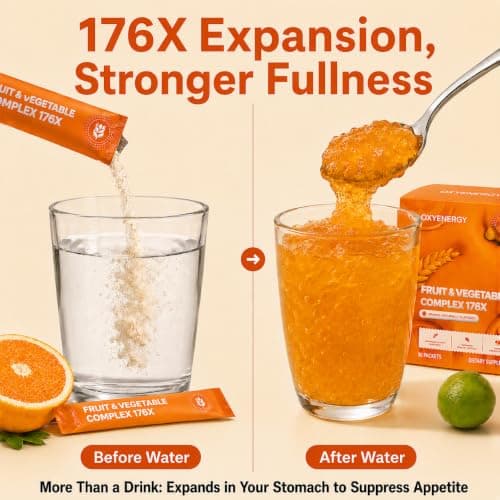 OxyEnergy Fiber Supplement Powder for Women & Men - Prebiotics & Gut Health, Digestive & Relieve Bloating, Daily Fiber Powder Drink Mix, Orange Flavored 30 Packets - Thumbnail 2