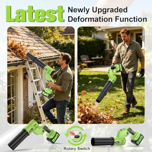 Leaf Blower Cordless with Battery & Charger, Brushless Motor Handheld Blower Turbo Jet with Rotatable Body, 2-Pack 20V Batteries & for Lawn, Car, Patio, Dust & Snow - Thumbnail 3