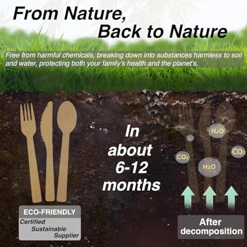 Bonigour Bamboo Cutlery Set | Compostable Utensils for Eating | 180 Pieces Bamboo Disposable Utensil [60 Forks, 60 Spoons, 60 Knives ] | Biodegradable Utensils for Parties (180) - Thumbnail 4