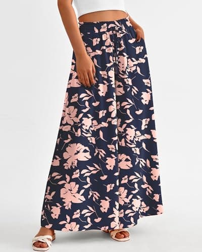 BTFBM Women Casual High Waist Wide Leg Pants 2026 Spring Summer Long Palazzo Pants Pocket Lounge Beach Vacation Clothes(Print Navy Pink, Small) - Thumbnail 3