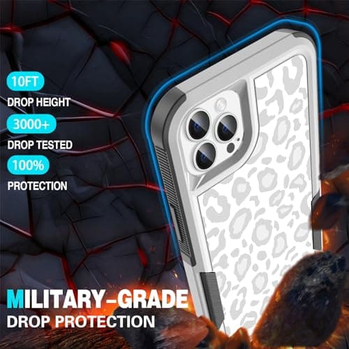 LOQUPE [5 in 1 for iPhone 15 Pro max Case,with 2 Pack Screen Protector + 2 Pack Camera Lens Protector,Heavy-Duty Tough Rugged Lightweight Slim Shockproof Protective Case for Women,Cute White Leopard - Thumbnail 3