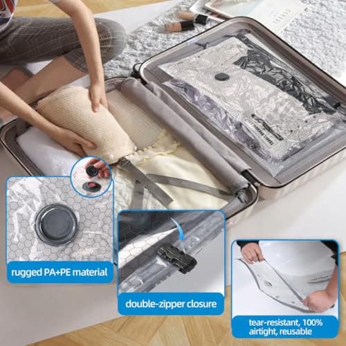 Vacuum Bags For Travel With Rechargeable Air Pump 15 Pack Compression Packing Bags for Luggage, Carry-On Space Saver for Clothes, Ideal for Dorm Living & Small Space Storage - Thumbnail 6
