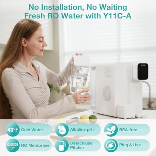 SimPure Y11C-A UV Reverse Osmosis Water Filter Countertop with Cold Water & Alkaline Mineralization, 6-Stage RO Filtration System, 43-59°F Adjustable, Detachable Pitcher, No Installation - Thumbnail 3