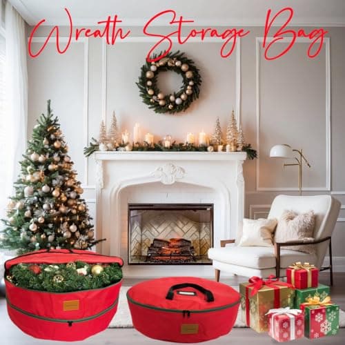 30x12 inchs Wreath Storage Container,Red Double storage bag,Heavy Duty 600D Oxford Cloth,Garland Wreaths Container For Xmas Holiday Wreaths Storage Holder - Thumbnail 5