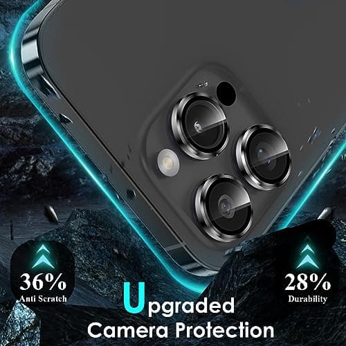 YWXTW Camera Lens Protector for iPhone 15 Pro/iPhone 15 Pro Max, [1 Step Installation Tray] Tempered Glass Screen Protector Metal Individual Camera Cover Accessories Case Friendly (Black Titanium) - Thumbnail 3