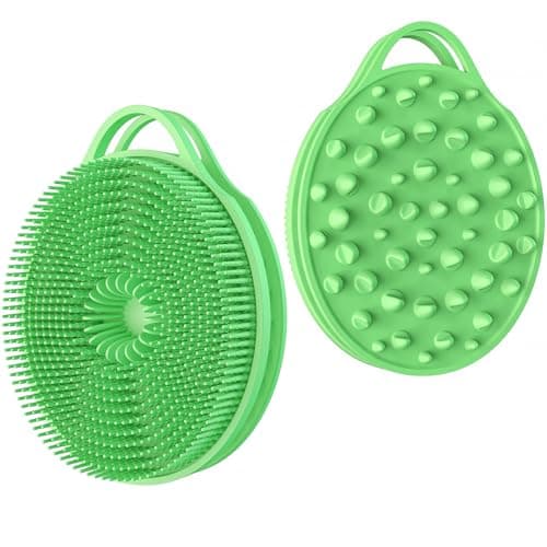 2 in 1 Silicone Body Scrubber, Anti Cellulite Massage Scrubber, Exfoliating Shower Brush for Men & Women, Removes Dead Skin, Reduces Cellulite, Improves Circulation, Fast Dry, Non Slip (1PC, Green) - Image 1