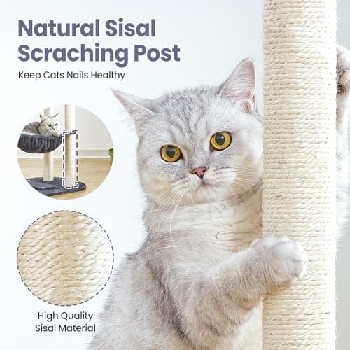 Small Cat Tree Tower with Lots of Scratching Posts - 42 Inch Medium Compact Cats Scratch House with Hammock Perch for Multi Level 2 Kitty - Indoor Corner Cat Bed Condo Climbing Gym Towers Furniture - Thumbnail 3