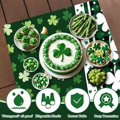 OHOME St Patricks Day Decorations - 2 PCS Shamrock Tablecloth | St Patricks Day Party Favors Supplies Decor Indoor Outdoor - St Patrick's Day Table Runner Covers Backdrop Banner for Home Kitchen - Thumbnail 4