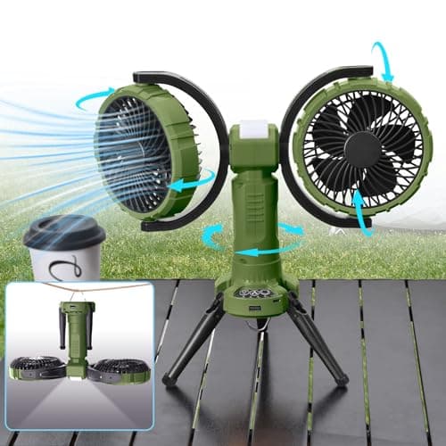 Nauttxon Outdoor Camping Fan With Light - Oscillating 10000mAh Battery Powered Fan For Camping With Hanging Hook For Beach Travel Picnic Fishing Outdoor- Green - Image 1