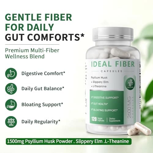 Fiber Supplement - Psyllium Husk Powder Capsules 1500mg & Slippery Elm- Regularity, Effortless Bowel Movements - Gentle Daily Fiber for Digestive & Gut Health -Natural Prebiotic Fiber,Non-GMO-120 Caps - Thumbnail 2