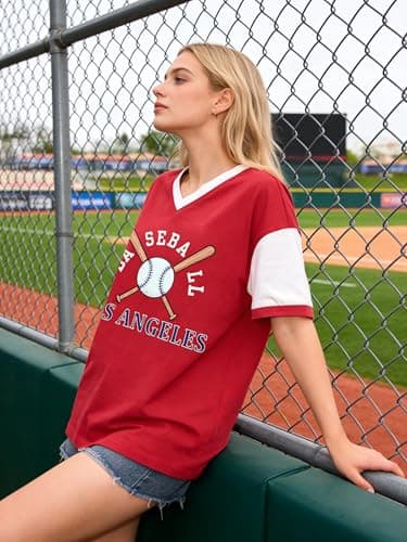 Baseball Shirt Women Baseball Mom Tshirt Baseball Season Game Day Tee Causal Short Sleeve Tops Red - Thumbnail 3