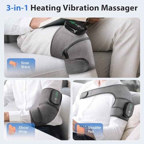 Heated Knee Massager, Foot Massager with Heat, Shoulder Massagers with Heat, Knees Warmers Wrap, 3-in-1 Vibration Heating Pad for Knee, Shoulder, and Elbow, Adjustable Size, Gifts for Dad Mom (Grey) - Thumbnail 4