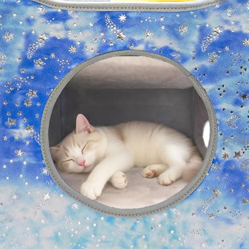 CWV Interactive Cat Toys for Indoor Cats, Kitten Toys with Scratch Pad， Cat Hideaway with Peekaboo Holes, Star Cat House Cave with Soft Pillow - Thumbnail 5