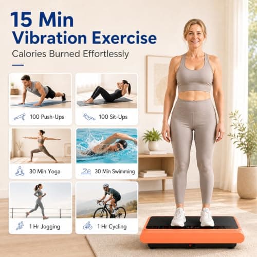 Natini Vibration Plate Exercise Machine - Whole Body Vibration Platform Machine with Pilates Bar Resistance Bands for Home Fitness Training Equipment & Weight Loss (Orange) - Thumbnail 2