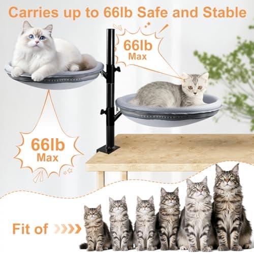 COMTAR Double Layer Large Cat Desk Bed, 360° Rotating & Adjustable Shelf, 15" Thickening Desk Mounted Cat Bed with 2 Perches Holds Up to 66lbs for Office/Home - Thumbnail 2