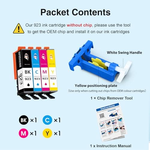 923 Ink Cartridges Combo Pack Replacement for HP 923 Ink Cartridges for HP Printers Work for HP OfficeJet Pro 8130e OfficeJet Pro 8135e 8125e 8138e 8122e 8139e 8120e Printer Ink Without Chip,4 Packs - Thumbnail 5