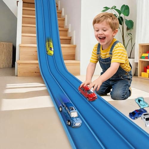 3-Lane Flexible Race Track for Kids 15ft Race Car Track Compatible with Diecast 1/64 Scale Cars, Flexible Car Track Race Ramp Toy with Strong Suction Cups - Image 1