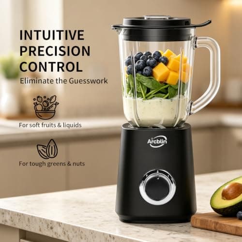 Glass Jar Blender for Smoothies & Shakes, 51 oz Countertop Blender with 2 Speeds + Pulse, 1100W Peak Power, Easy Cleaning, Removable Stainless Steel Blades for Sauces, Nut Milk & Puree, Black - Thumbnail 4