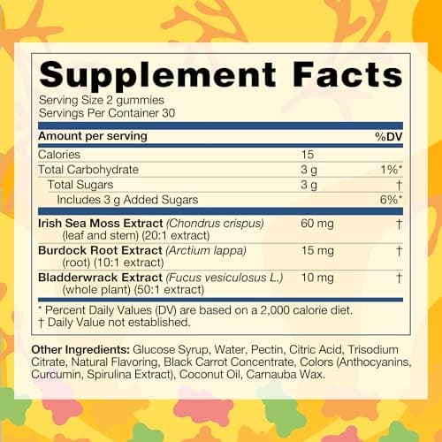 TrueSeaMoss Irish Sea Moss Gummies with Burdock Root & Bladderwrack – Formula for Adults & Kids – 60 Gummies (Packaging May Vary) - Thumbnail 2