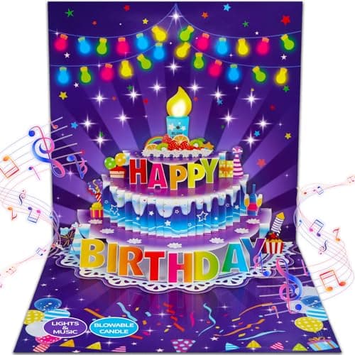 FaCraft Birthday Card for Women Men with LED Light & Music, Blow the Candle - Image 1