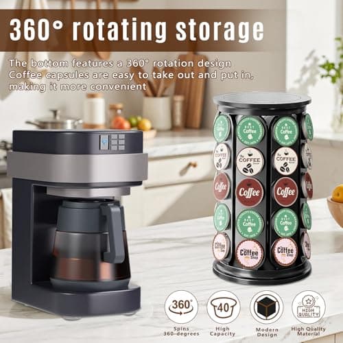 TOMSHUB K Cup Holder, Coffee Pod Storage Carousel Holder Organizer Compatible with 40 Keurig K-Cup Pods, Home or Office Kitchen Counter Organizer - Thumbnail 3