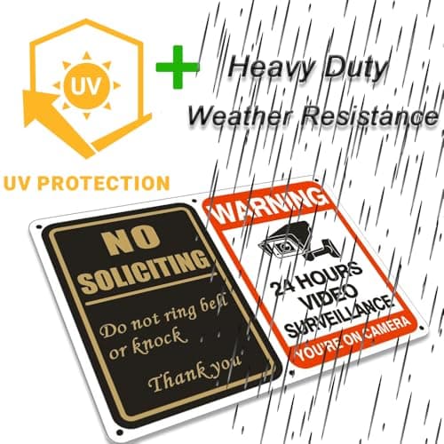 No Soliciting Sign & No Tresspassing Sign 2 in 1 Aluminum UV Ink Printed Yard Sign for House, Yard, Front Door 24 Hours Video Surveillance Private Property Metal Signs 7 x 10 inch(4 PACK) - Thumbnail 3