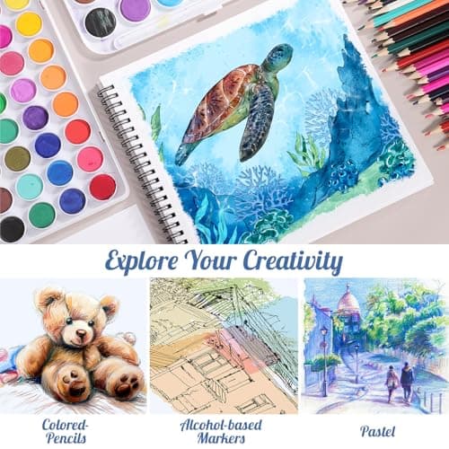 135lb/200gsm Marker Paper Pad, 8.3×8.9in Double Sided Bleedproof Sketch Pad, 30 Sheets Art Paper Spiral Sketchbook, Smooth Painting Coloring Alcohol Marker Paper for DIY, Gift - Thumbnail 6