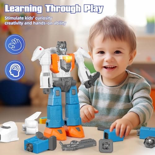 Miebely Magnetic Transform Robot Toy, 3 in 1 Large STEM Construction Transforming Toy for Toddlers, Kids Action Figure Robot for Boy and Girls, Education Gifts for Kid 3 4 5 6 7 Birthday Christmas - Thumbnail 2