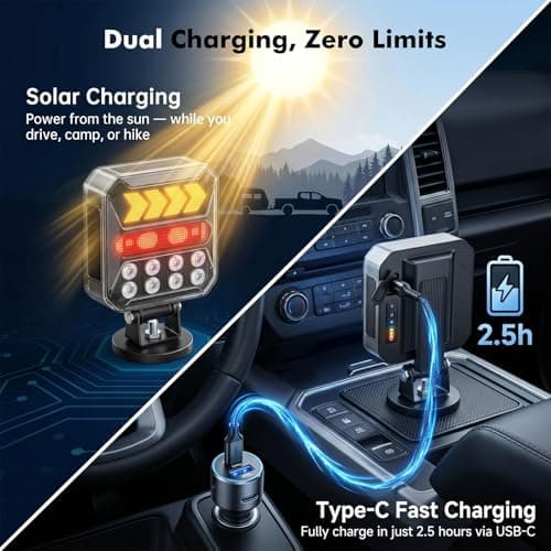 Solar Wireless Trailer Lights - Turn/Brake/Tail/Reverse Modes, Magnetic Towing Lights with Reflectors, 100FT 2.4GHz, USB-C Rechargeable, IPX6 Waterproof for Truck, Boat, RV - Thumbnail 2