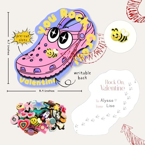 Poatel Valentines Day Cards for Kids School, 30 Kids Valentine Cards with 48 Cute Shoe Charms, Valentines Exchange Cards for School Classroom - Thumbnail 3