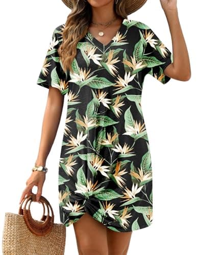 AI'MAGE Swimsuit Cover Ups for Women Short Sleeve Bathing Suit Coverup Casual Bikini Swimwear Beach Cover Up Dress(Black Leaf, Medium)