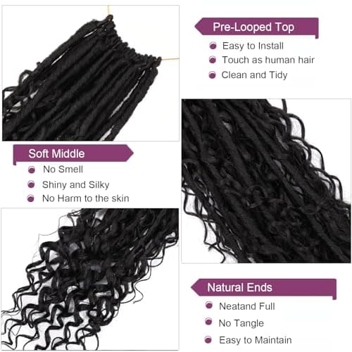 Goddess Locs Crochet Hair for Black Women -24 Inch 8 Packs Boho Faux Locs Crochet Hair Pre Looped Soft Locs Crochet Braids with Curly Ends - Thumbnail 5