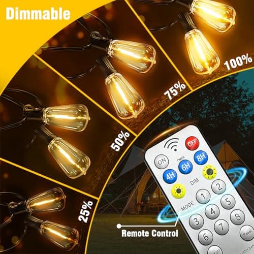 100FT Solar String Lights Outdoor Waterproof with Remote & Timer, LED Shatterproof ST38 Bulbs, USB & Solar Powered Patio Lights for Backyard, Porch, Garden, Wedding Decor, Dusk to Dawn Lighting - Thumbnail 5