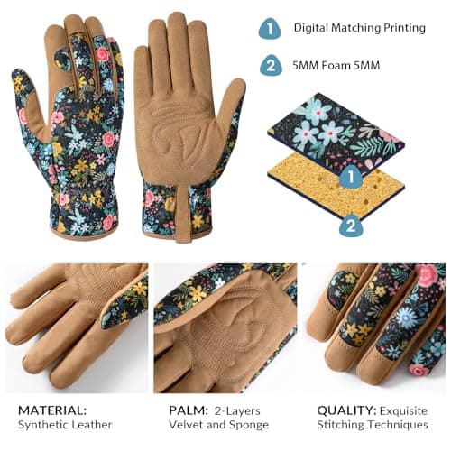 Pleneal Gardening Gloves for Women - Leather Garden Gloves Thorn Proof, Outdoor Protective Working Gloves - Thumbnail 5