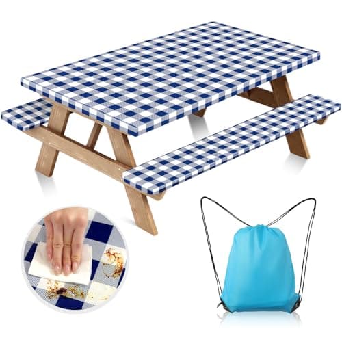 Loiyadn Picnic Table Cover with Bench Covers - Camping Essentials Camping Table Cover Waterproof Windproof with Elastic Edges & Drawstring Bag, Fitted Rectangle Tables and Seat Covers, 30x72 Inches - Thumbnail 2