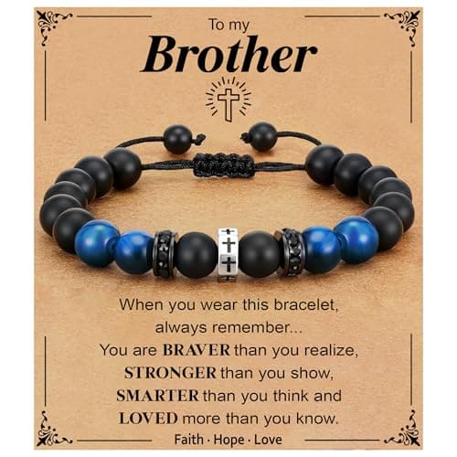 Esrial To Mens Gifts Cross Bracelet for Boys Son Grandson Brother Nephew, Cross Beads Bracelet Christian Birthday Graduation Gifts for Teen Boys (Brother) - Image 1