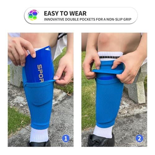 ATHCISE Kids Youth Soccer Shin Guards with Sleeves, Slip in Shinguards Soccer Shin Pads for 3-15 Years Old Boys Girls Child Teens - Thumbnail 2