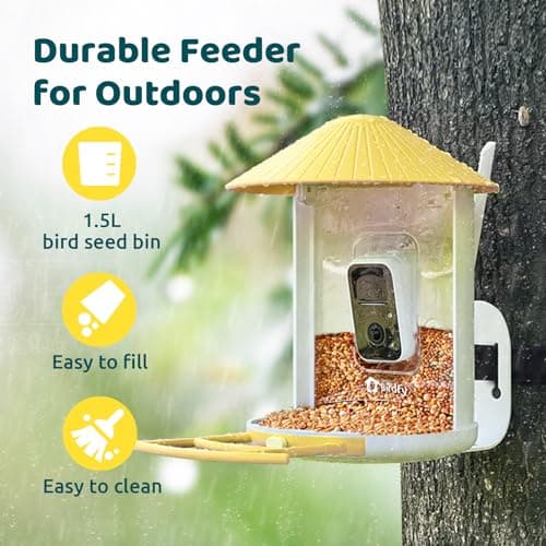 NETVUE by Birdfy Smart Bird Feeder with Camera, Bird Watching Camera, Auto Capture Video&Motion Detection, 1080P Live Steam, Cardinal Feeder Outdoor Wireless, Ideal Present for Backyard Birder, Yellow - Thumbnail 5