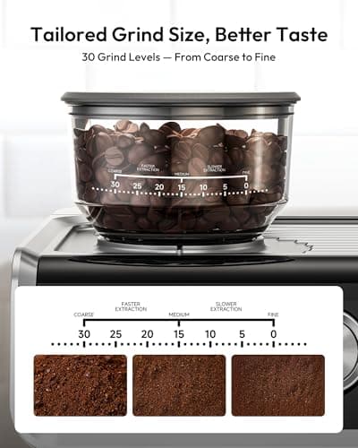 EUHOMY Espresso Machine with Grinder, 20 Bar Coffee Maker with Milk Frother Steam Wand, Professional Expresso Coffee Machines with Removable Water Tank, Latte & Cappuccino Machine for Home Barista - Thumbnail 3