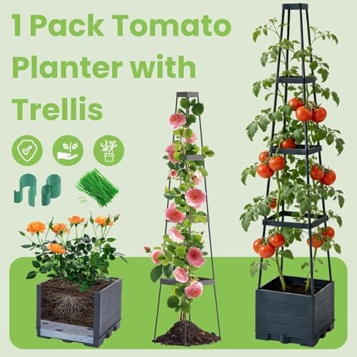 Lancisism Raised Garden Bed Tomato Planter with Trellis - 57" Self Watering Planters Box for Climbing Plants Vegetables Flowers - Garden Tomato Pots with Cage for Patio Greenhouse Indoor Outdoor - Thumbnail 2